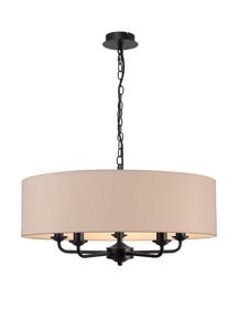 DK1020  Banyan 60cm 5 Light Pendant Matt Black, Nude Beige/Moonlight